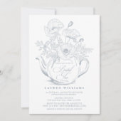 ヴィンテージダスティブルーボタニカルブライダルティーシャワー 招待状 (正面)