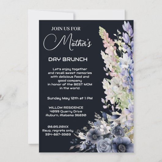 ヴィンテージダスティブルーモダンタイポグラフィマザーズデイ 招待状 (正面)