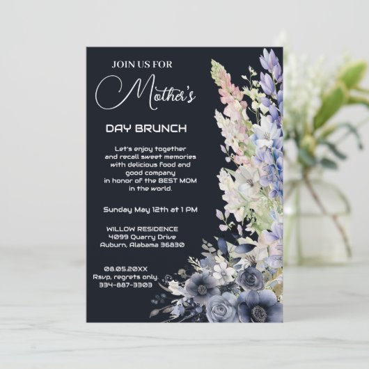 ヴィンテージダスティブルーモダンタイポグラフィマザーズデイ 招待状 (スタンド正面)