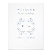 ヴィンテージダスティブルーモノグラム結婚のウェルカムサイン フォトプリント            (正面)