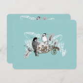 ヴィンテージダスティブルーラブバード結婚の応答カード 出欠カード (正面/裏面)