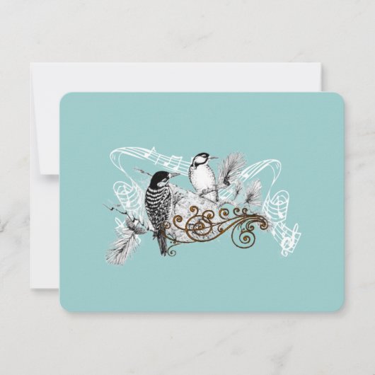 ヴィンテージダスティブルーラブバード結婚の応答カード 出欠カード (正面)