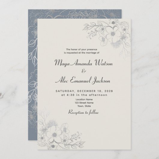 ヴィンテージダスティブルー結婚ズ 招待状 (正面/裏面)