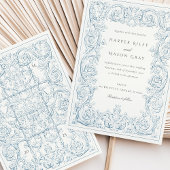 ヴィンテージダスティブルー華美の結婚スクロール 招待状