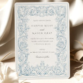 ヴィンテージダスティブルー華美の結婚スクロール 招待状