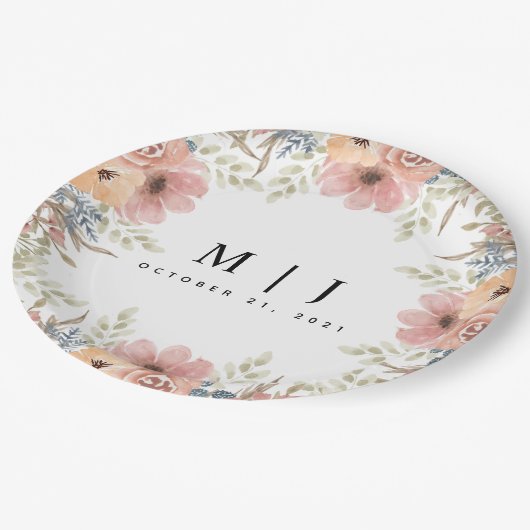 ヴィンテージダスティーバラピーチフローラ結婚ズ ペーパープレート (アングル)