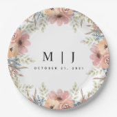 ヴィンテージダスティーバラピーチフローラ結婚ズ ペーパープレート (正面)