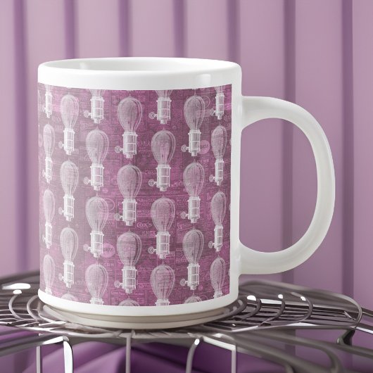 ヴィンテージダスティーピンクスチームパンク電球パターン ジャンボコーヒーマグカップ