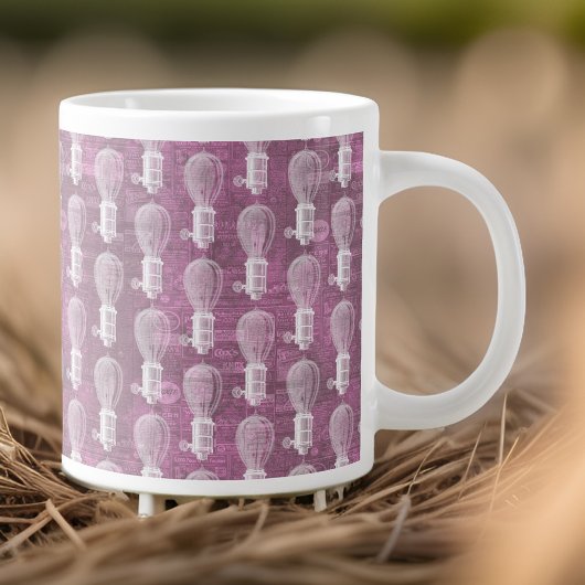 ヴィンテージダスティーピンクスチームパンク電球パターン ジャンボコーヒーマグカップ