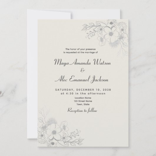 ヴィンテージダスティーブルーウェディング 招待状 (正面)