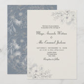 ヴィンテージダスティーブルーウェディング 招待状 (正面/裏面)