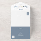 ヴィンテージダスティー結婚ブルーのQRコード オールインワン招待状 (外側)