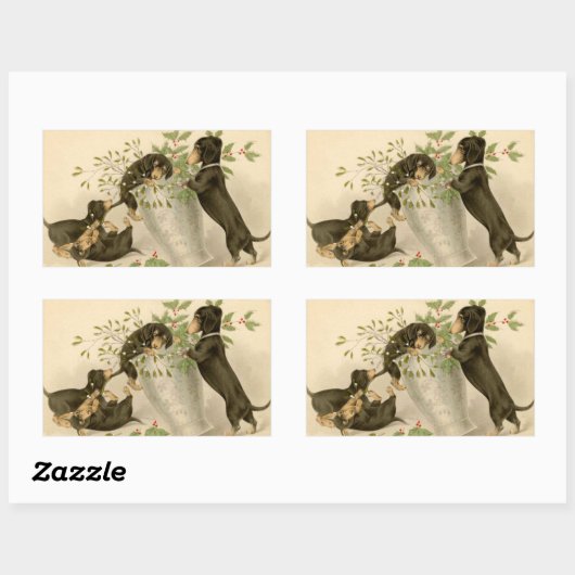 ヴィンテージダックスシャント犬クリスマスホリデーシール 長方形シール (シート)