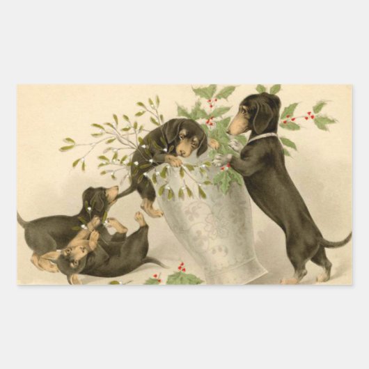 ヴィンテージダックスシャント犬クリスマスホリデーシール 長方形シール (正面)