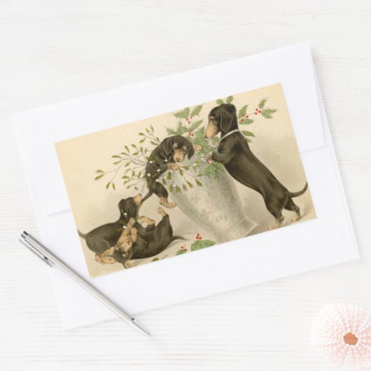 ヴィンテージダックスシャント犬クリスマスホリデーシール 長方形シール (封筒)