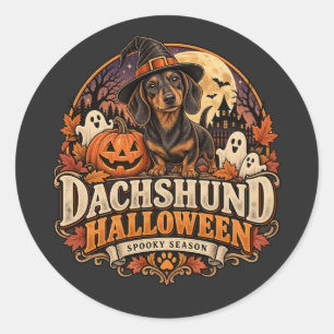 ヴィンテージダックスフントハロウィン ラウンドシール