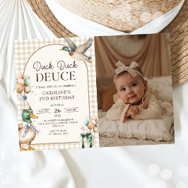 ヴィンテージダックダックDeuce Balloon 2nd Birthday Photo 招待状