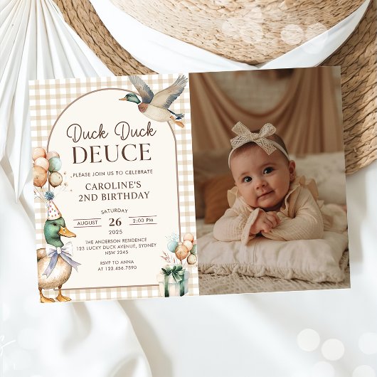 ヴィンテージダックダックDeuce Balloon 2nd Birthday Photo 招待状