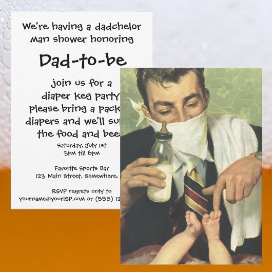 ヴィンテージダドチェルベイビーシャワーマンシャワーパーティー 招待状