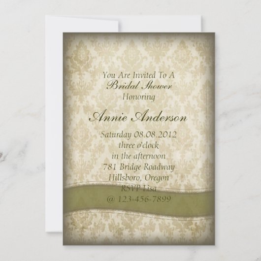 ヴィンテージダマクピーコックブライダルシャワー招待 招待状 (裏面)