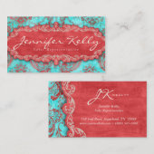 ヴィンテージダマスエードターコイズブルーレッド 名刺 (正面/裏面)