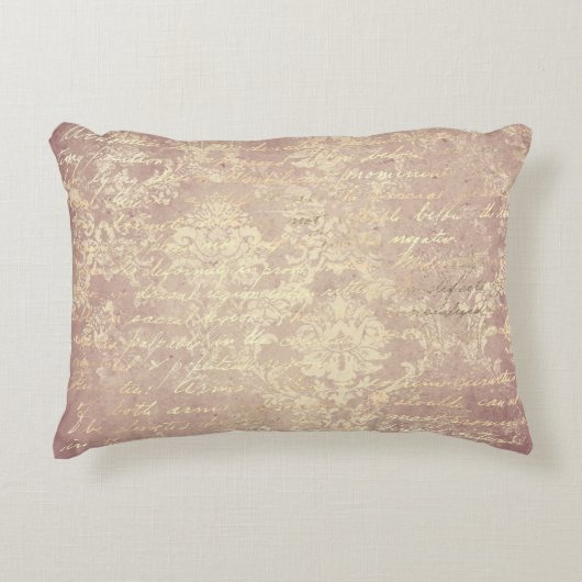 ヴィンテージダマスクとスクリプト金ゴールドとピンク動揺して アクセントクッション (正面)