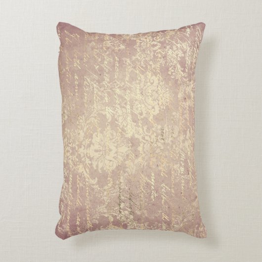 ヴィンテージダマスクとスクリプト金ゴールドとピンク動揺して アクセントクッション (正面(垂直))