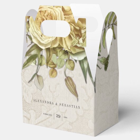 ヴィンテージダマスクとボホイエロー結婚の花 フェイバーボックス (オープン)