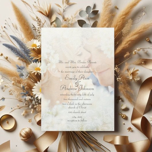 ヴィンテージダマスクの写真結婚式招待状 招待状