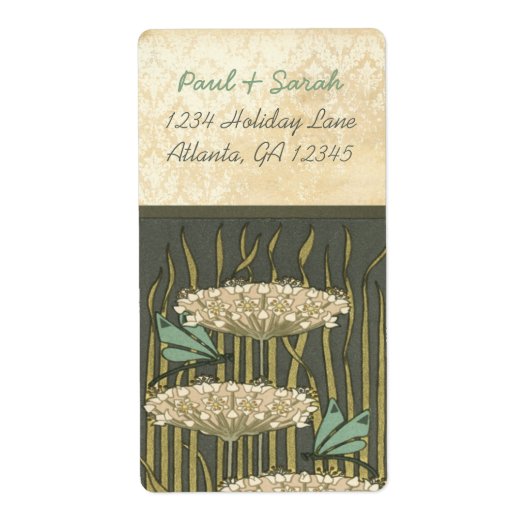 ヴィンテージダマスクアールヌーボードラゴンフライリリーパッド ラベル (正面)