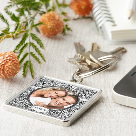 ヴィンテージダマスクウェディングフォトキーチェーン キーホルダー (側面)