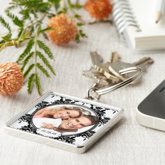 ヴィンテージダマスクウェディングフォトキーチェーン キーホルダー (側面)