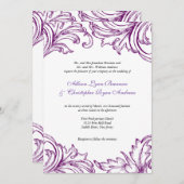 ヴィンテージダマスクウェディング招待状パープル&ホワイト 招待状 (正面/裏面)