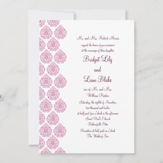 ヴィンテージダマスクウェディング招待状（ピンク） 招待状 (正面)