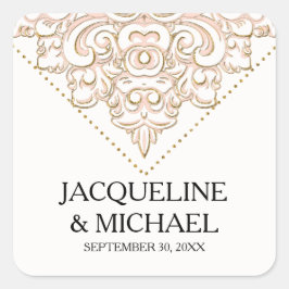 ヴィンテージダマスクエレガント赤面ピンク金ゴールドレースブライダル スクエアシール