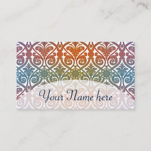 ヴィンテージダマスクコンター壁紙 – 青バイオレットレッド 名刺 (正面)