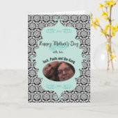 ヴィンテージダマスクサケブルーハッピーマザーズデイ カード (黄色い花)