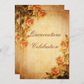 ヴィンテージダマスクシャビーシックピーチバラキンセアニラ 招待状 (正面/裏面)