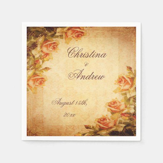 ヴィンテージダマスクシャビーシックピーチバラセルヴィettes スタンダードカクテルナプキン (正面)