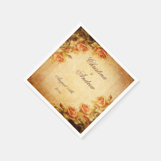 ヴィンテージダマスクシャビーシックピーチバラセルヴィettes スタンダードカクテルナプキン (角)