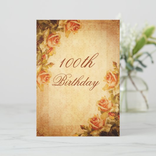 ヴィンテージダマスクシャビーシックピーチバラ100th 招待状 (スタンド正面)