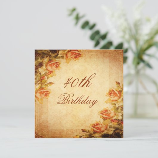 ヴィンテージダマスクシャビーシックピーチバラ40th 招待状 (スタンド正面)