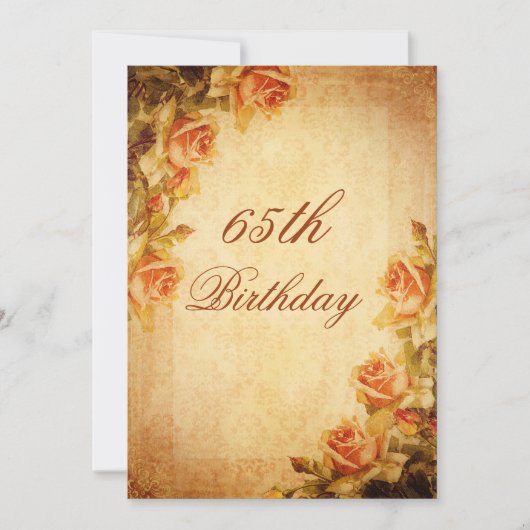 ヴィンテージダマスクシャビーシックピーチバラ65th 招待状 (正面)