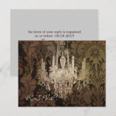 ヴィンテージダマスクシャンデリア結婚式RSVP インビテーションポストカード (正面/裏面)