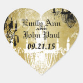 ヴィンテージダマスクシャンデリア結婚金ゴールドシール ハートシール (正面)