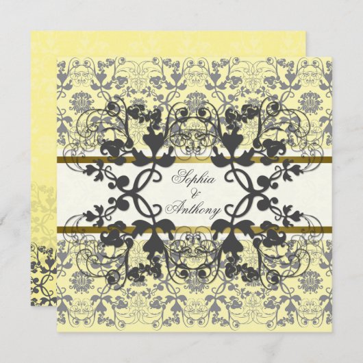 ヴィンテージダマスクスワーズフローラレース結婚式の招待 招待状 (正面/裏面)