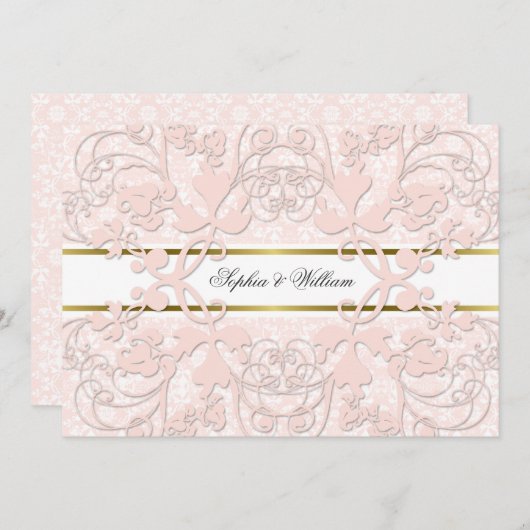 ヴィンテージダマスクスワーズレースエレガントウェディング招待状 招待状 (正面/裏面)