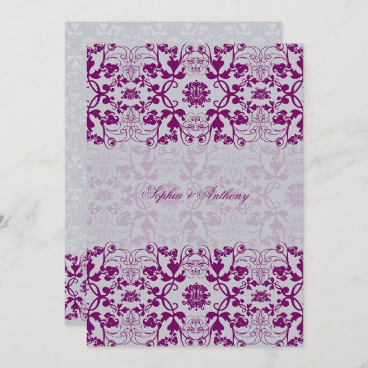 ヴィンテージダマスクスワールレースオーキッドウェディング招待 招待状 (正面/裏面)