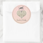 ヴィンテージダマスクハートピンク金ゴールド結婚ズ ラウンドシール (バッグ)