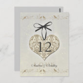 ヴィンテージダマスクハート銀金ゴールドテーブル番号 ポストカード (正面/裏面)